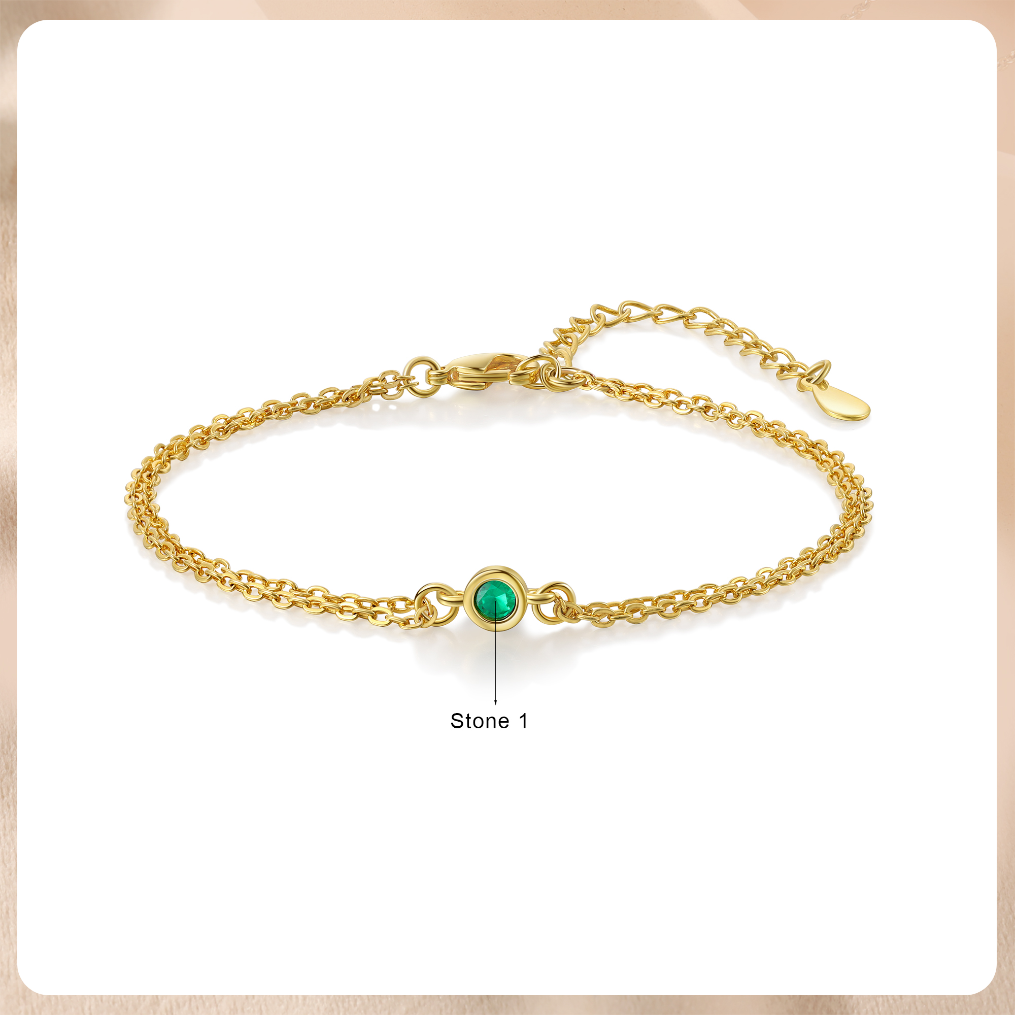 Personalisiertes 1 Geburtsstein Golden Feines Armband