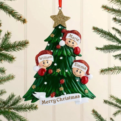Holz Personalisiertes 3 Namen Text Weihnachtsornament Baum Anhänger mit 3 Familienmitgliedern