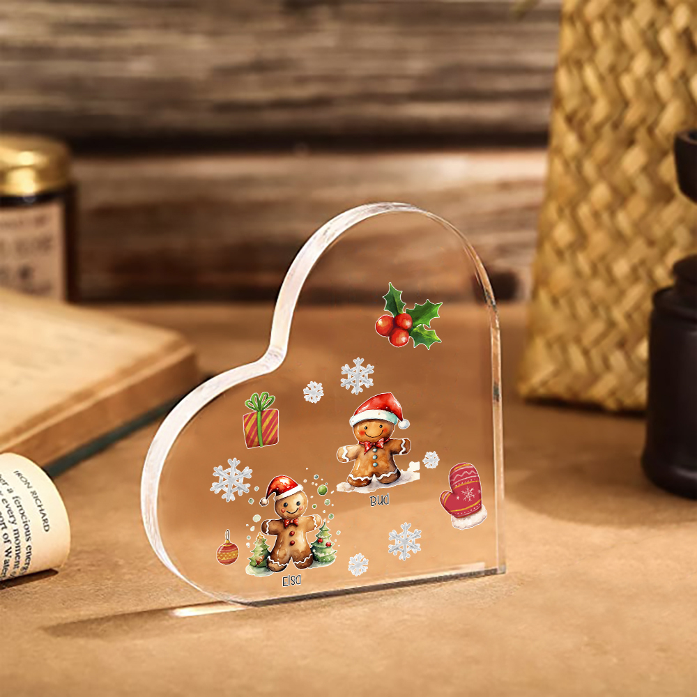 Personalisierte 2 Namen Lebkuchenmann Familie Weihnachten Acryl-Deko-Schreibtischdekoration