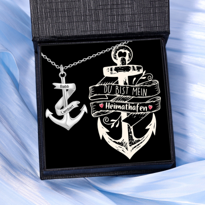 925 Sterling Silber Personalisierte 2 Namen Anker Halskette-Du bist mein Heimathafen-Geschenk mit Nachrichtenkarte