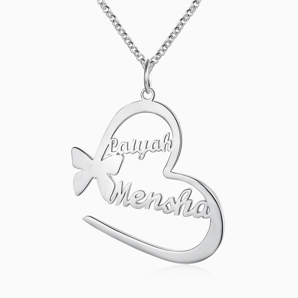 Schmetterling Herz Kundenspezifische Halskette mit 2 Namen