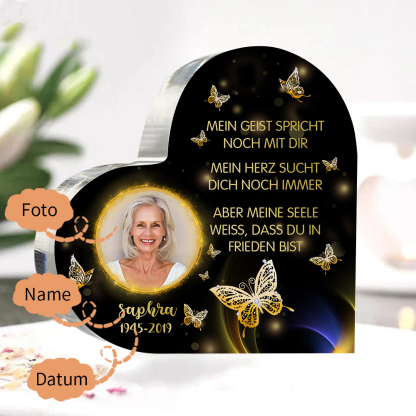 Personalisiertes Foto & Name & Jahr Acryl-Deko-Meine Seele weiß,dass du in Frieden bist-Trauer Schreibtischdekoration