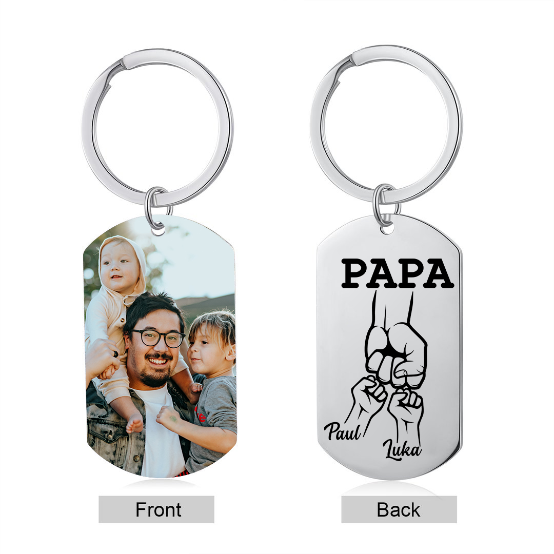 Personalisierbares Foto &  2 Namen Papa Faust Schlüsselanhänger-Geschenk für Vater