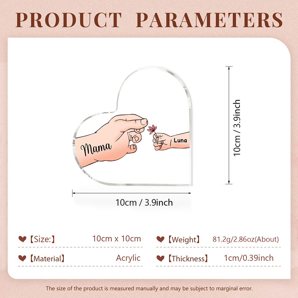 Personalisierte 2 Namen Mama Hand Familie Acryl-Deko Schreibtischdekoration für Mutter