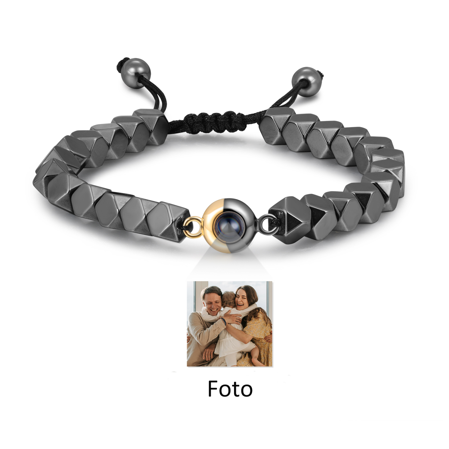 Personalisiertes Foto Rund Projektion Hematit Armband