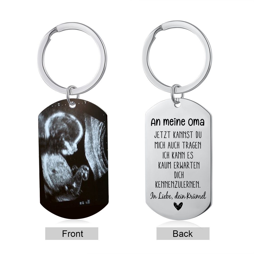 Personalisierbares Foto & Text Schlüsselanhänger-An meine Oma Ich kann es kaum erwarten dich kennenzulernen-Geschenk für Großmutter