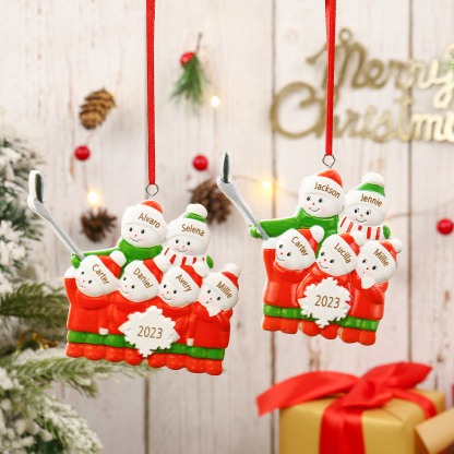 Harz Personalisierte 5 Namen & Jahr Skifahren Familie Weihnachtsornament Weihnachtsbaum Anhänger mit 5 Familienmitgliedern