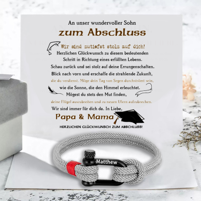 Herren Personalisierter 1 Name Edelstahl Hufeisenschnalle Handseil Armband--An unser wundervoller Sohn zum Abschluss-Geschenk mit Nachrichtenkarte