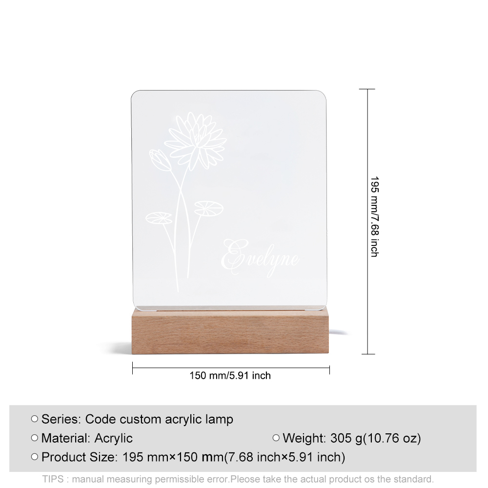 Personalisierter 1 Name & Geburtsblume Engel Acryl Nachtlicht-Geschenk zum Geburtstag