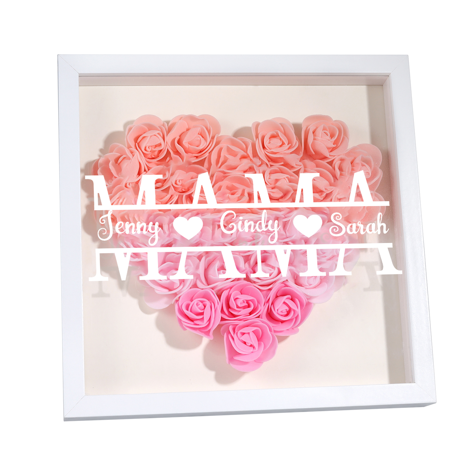 Mama Dichteplattenrahmen Deko-Personalisierbare 2 Namen Blume Ornament für Mutter