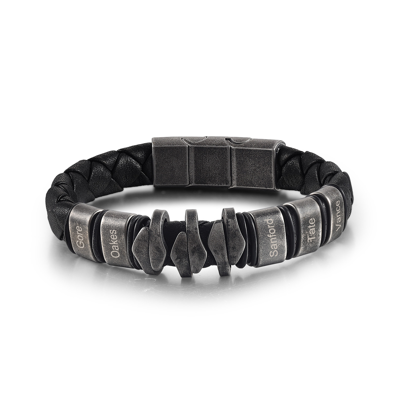 Herren Personalisierter 5 Namen Vintage Geflochtenes Leder Armband für Großvater