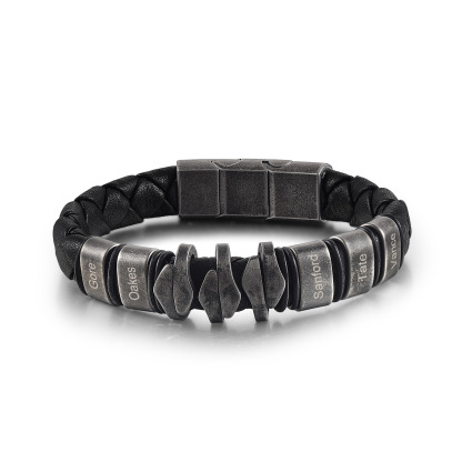 Herren Personalisierter 5 Namen Vintage Geflochtenes Leder Armband für Großvater