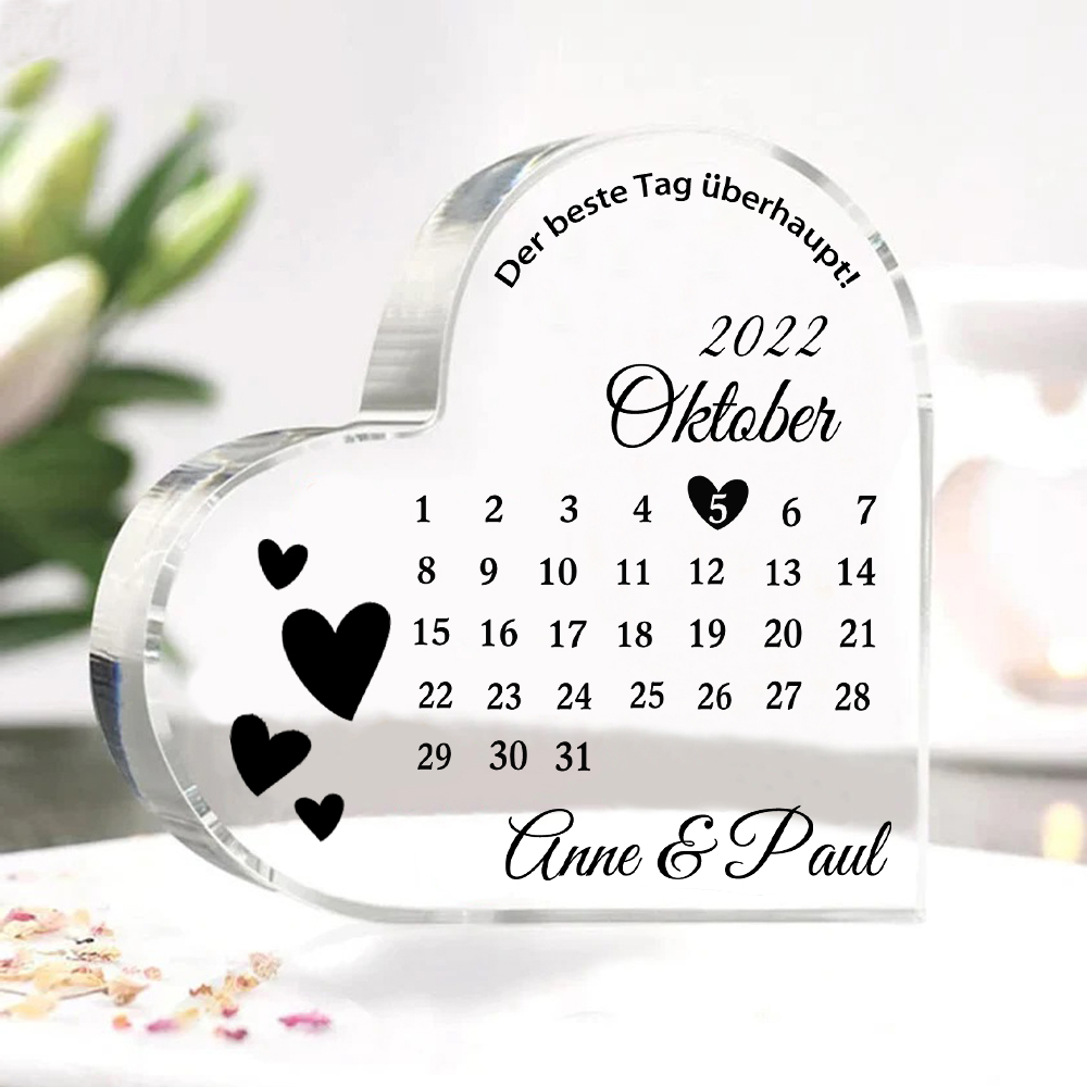 Personalisierte 2 Namen & Datum Acryl-Deko-Der beste Tag überhaupt-Schreibtischdekoration für Paar