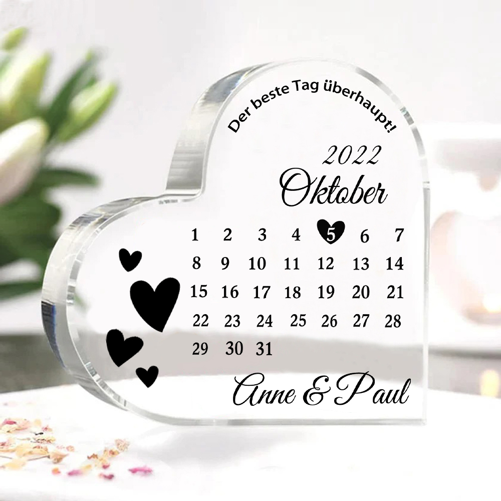 Personalisierte 2 Namen & Datum Acryl-Deko-Der beste Tag überhaupt-Schreibtischdekoration für Paar