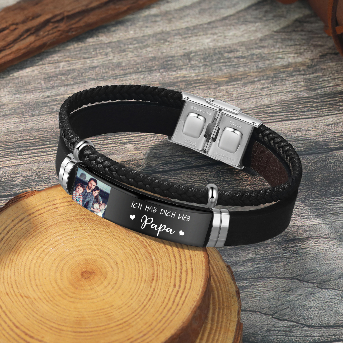 Herren Personalisierter 1 Text & Foto-Leder Armband