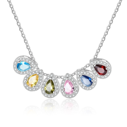 Personalisierte 6 Geburtssteine Birnenschnitt Halskette mit Zirkonia