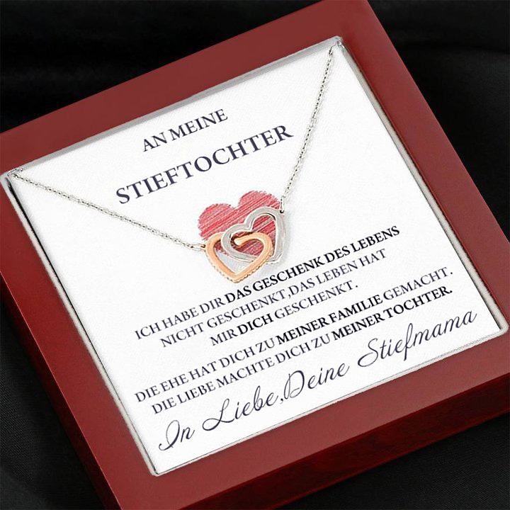 S925 Silber Herz Halskette - An Meine Stieftochter von Stiefmama - Geschenk mit Nachrichtenkarte
