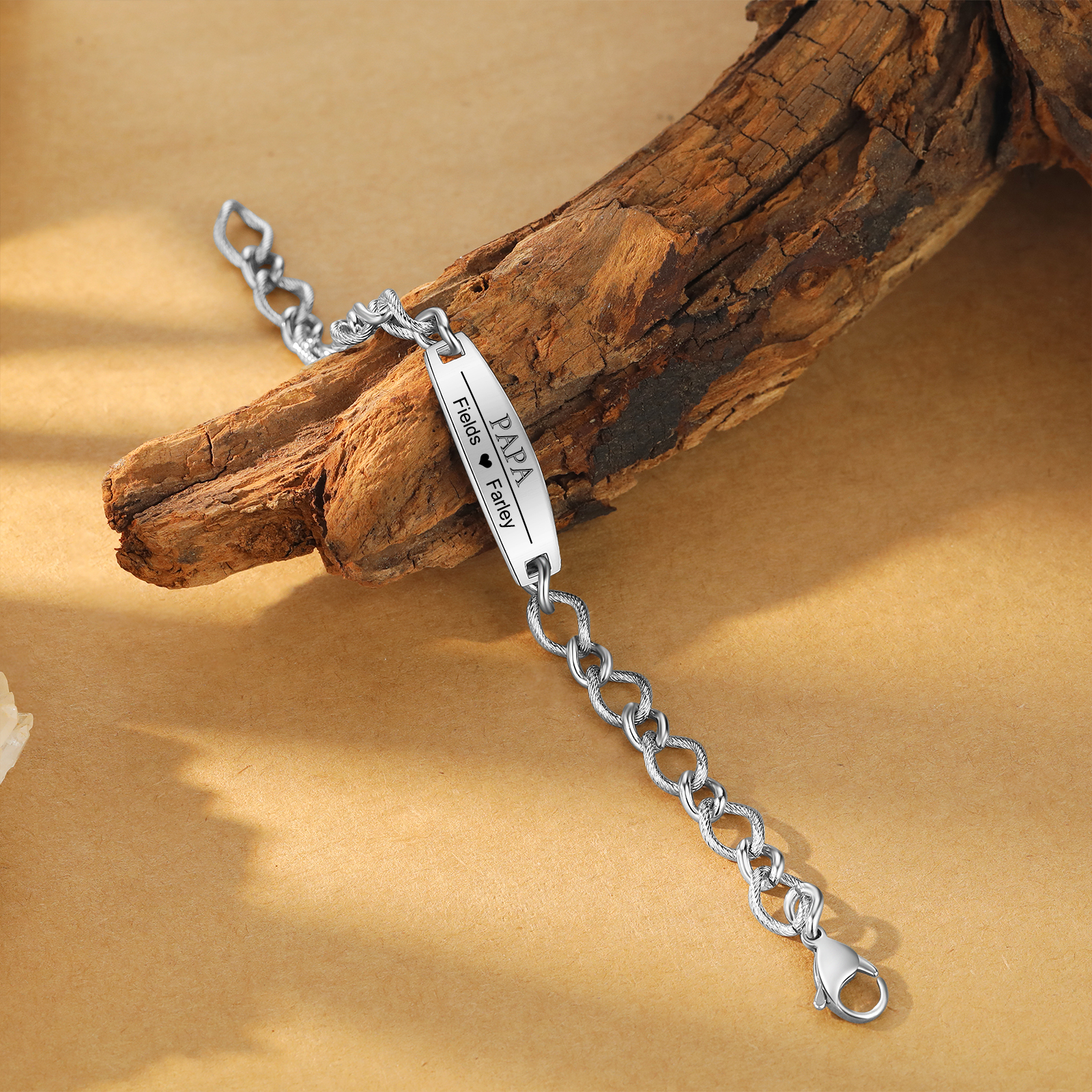 Herren Armband-Personalisiertes 2 Namen & Text Edelstahl Armband 