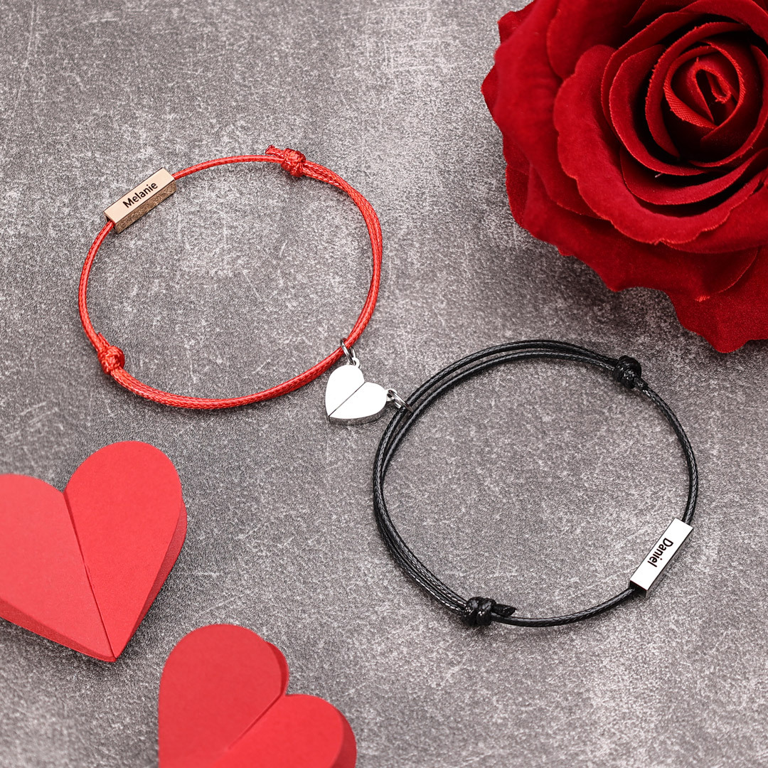 Personalisierte 2 Namen Paar Herz Magnet Armbänder