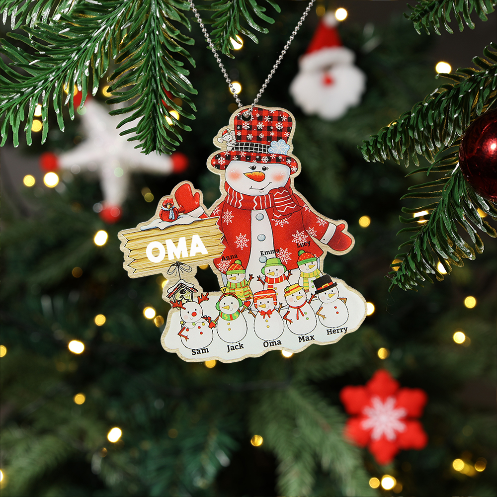 Acryl Personalisierte 8 Namen & Text Schneemann Weihnachtsornament Weihnachtsbaum Anhänger