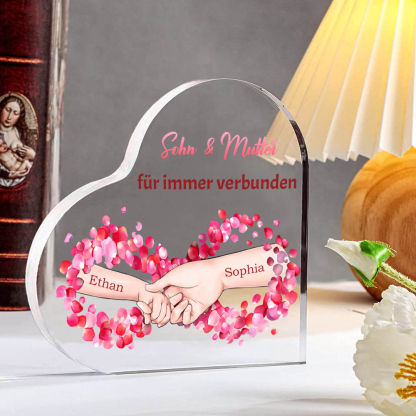 Personalisierte 2 Namen Acryl-Deko - Sohn und Mutter für immer verbunden - Schreibtischdekoration für Mutter