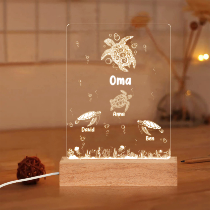 Personalisierte 4 Namen Meeresschildkröte Nachtlicht Geschenk für Großmutter