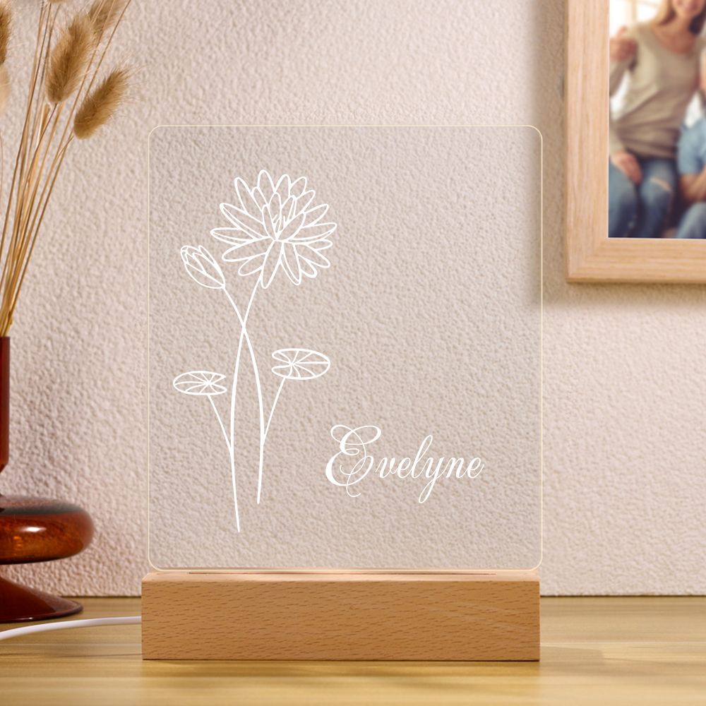 Personalisierter 1 Name & Geburtsblume Engel Acryl Nachtlicht-Geschenk zum Geburtstag