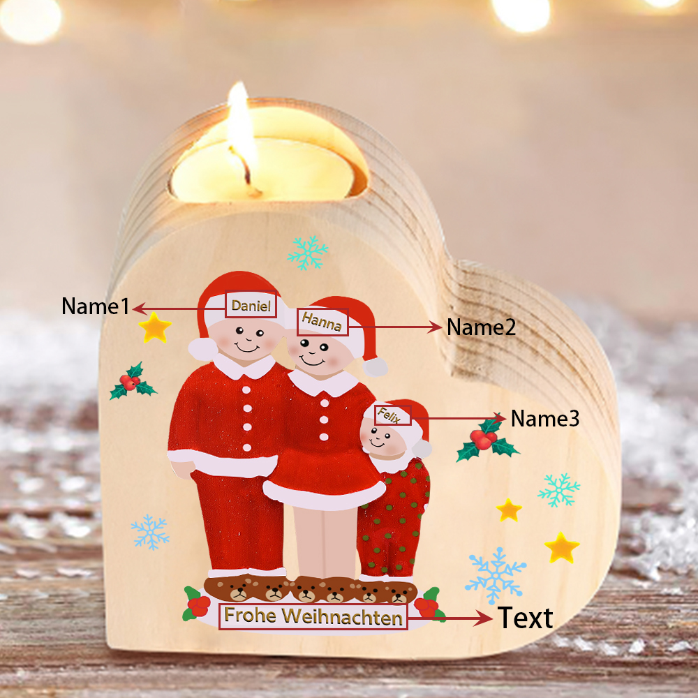 Personalisierte 3 Namen & Text Pyjamaparty Familie Herzform Kerzenhalter