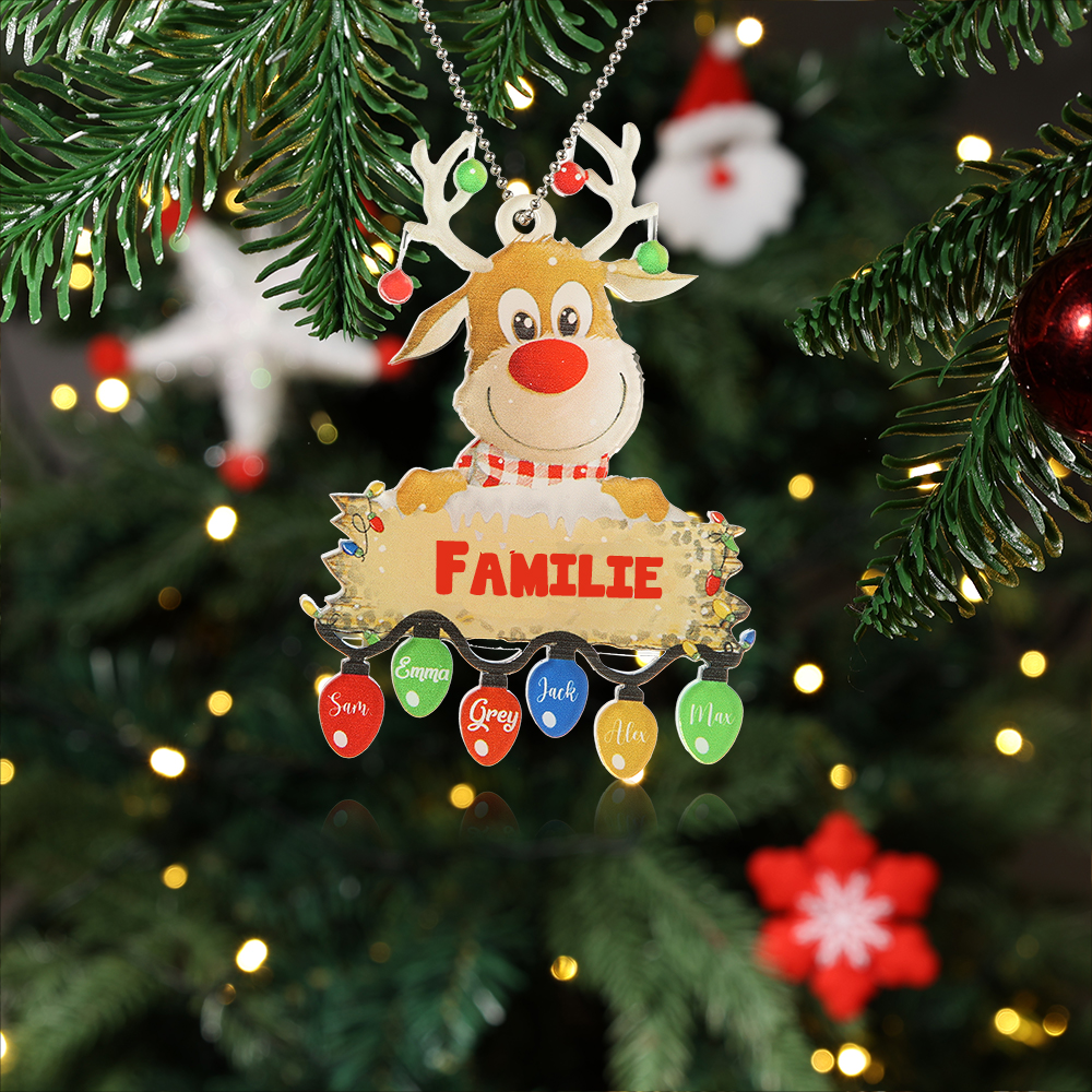 Acryl Personalisierte 6 Namen & Text Rentier Weihnachtsornament Weihnachtsbaum Anhänger