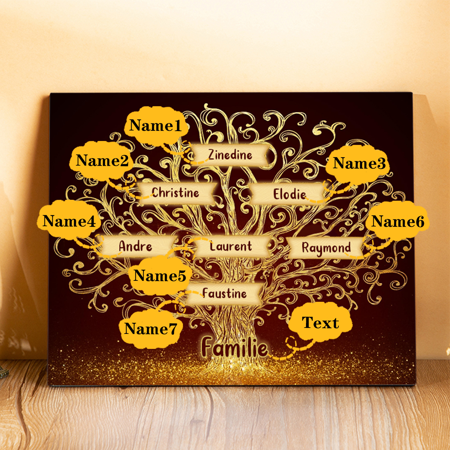 Familie Holzbild - Personalisierter Text & 7 Namen Familienbaum Holzdekoration