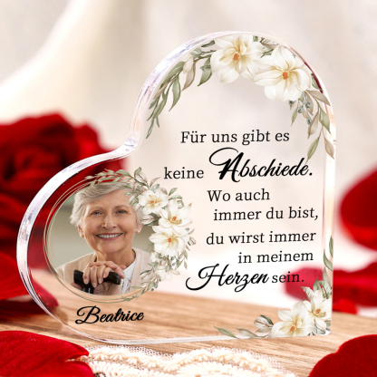 Personalisiertes Foto & Name Acryl-Deko- Für uns gibt es keine Abschiede-Trauer Schreibtischdekoration