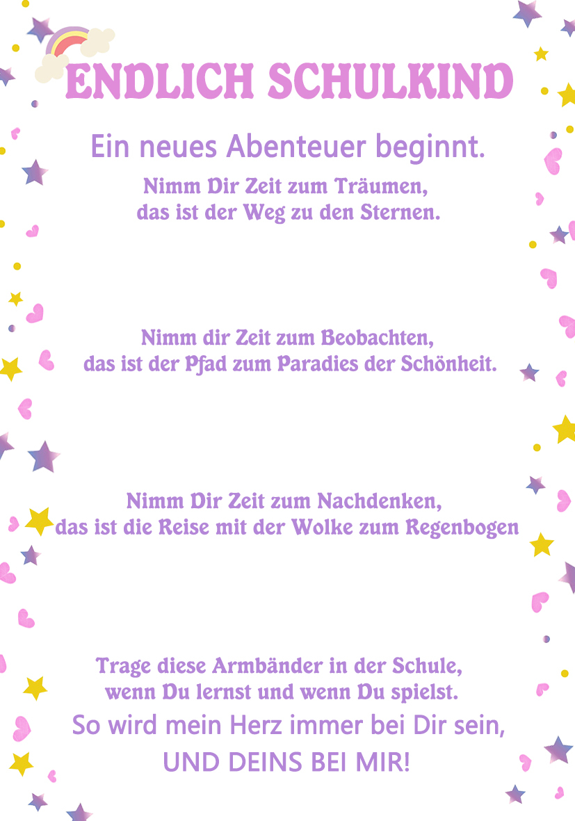 Stern & Wolken & Regenbogen Armbänder Set mit 3 Ketten-Endlich Schulkind Ein neues Abenteuer beginnt-Schulanfang Geschenk mit Nachrichtenkarte