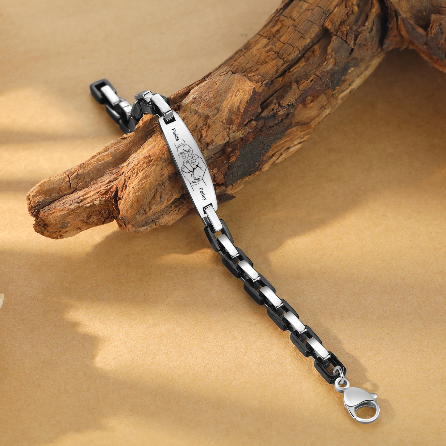 Herren Armband-Personalisiertes 2 Namen Faust Edelstahl Armband 