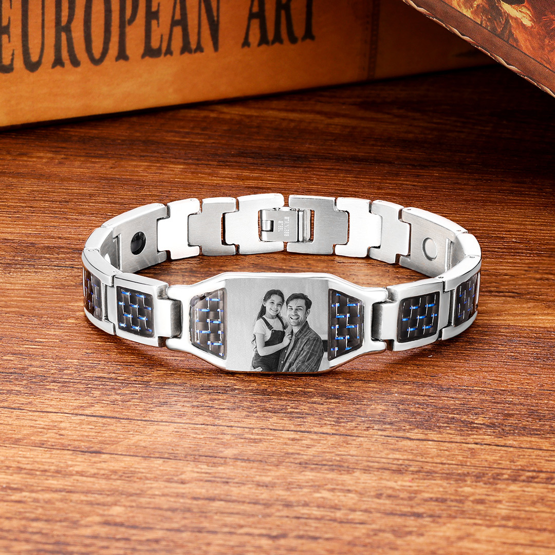 Herren Personalisierbarer Foto Magnetarmband Powerarmband mit 3 Magneten An meinen Mann Geschenk mit Nachrichtenkarte