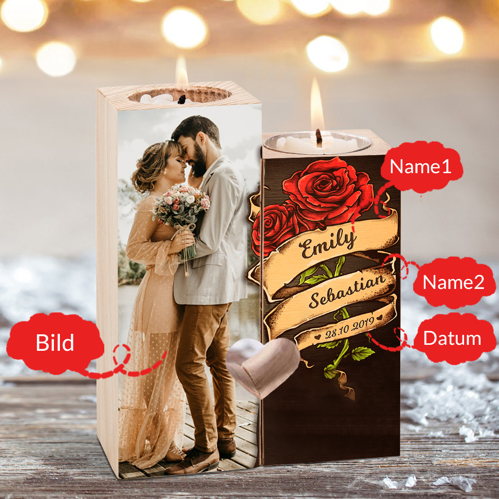 Personalisiertes Foto & 2 Namen & Datum Kerzenhalter Geschenk für Paare