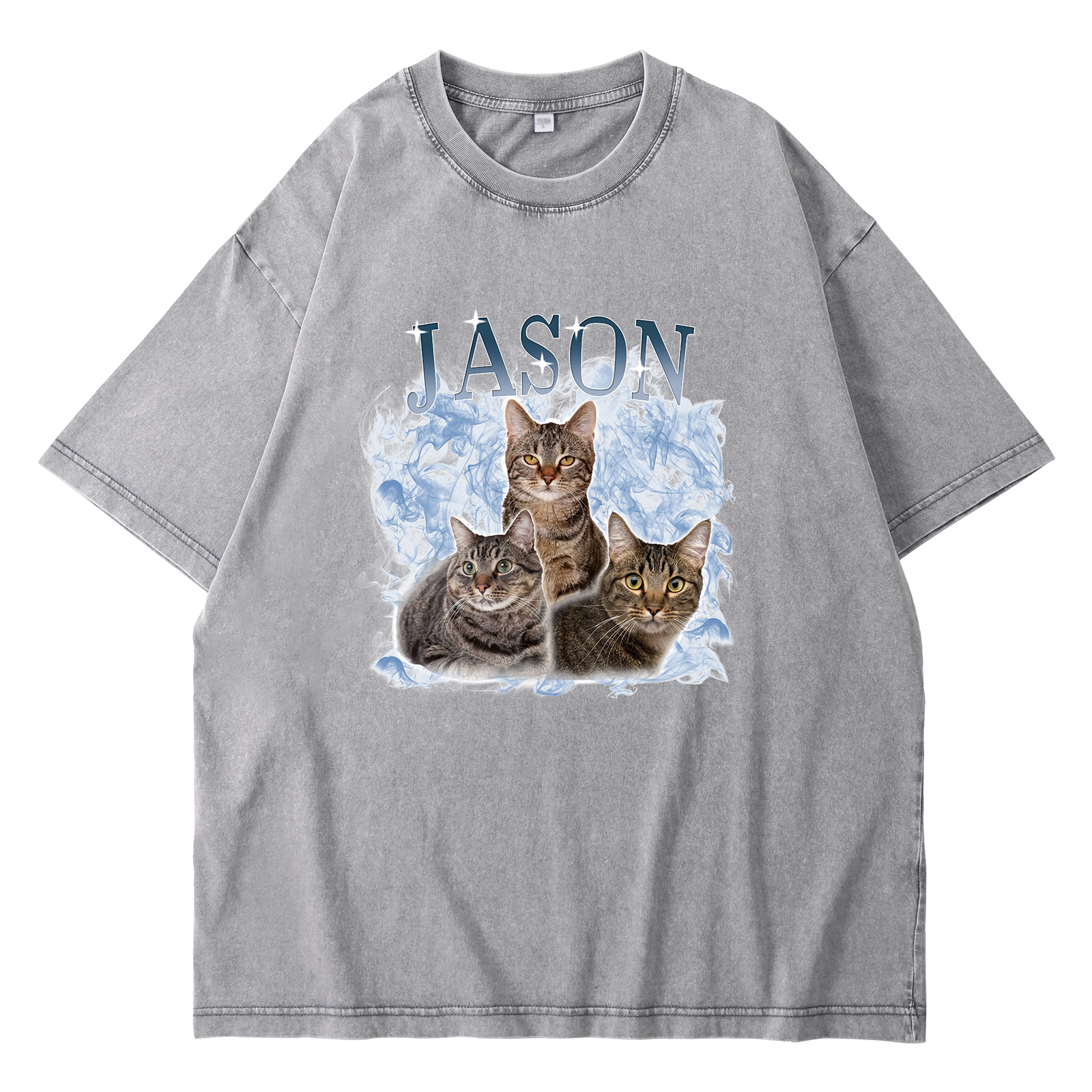 Personalisierte 3 Namen & 3 Fotos Haustier Herren Kurzarm T-Shirt