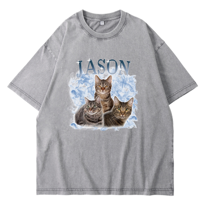 Personalisierte 3 Namen & 3 Fotos Haustier Herren Kurzarm T-Shirt