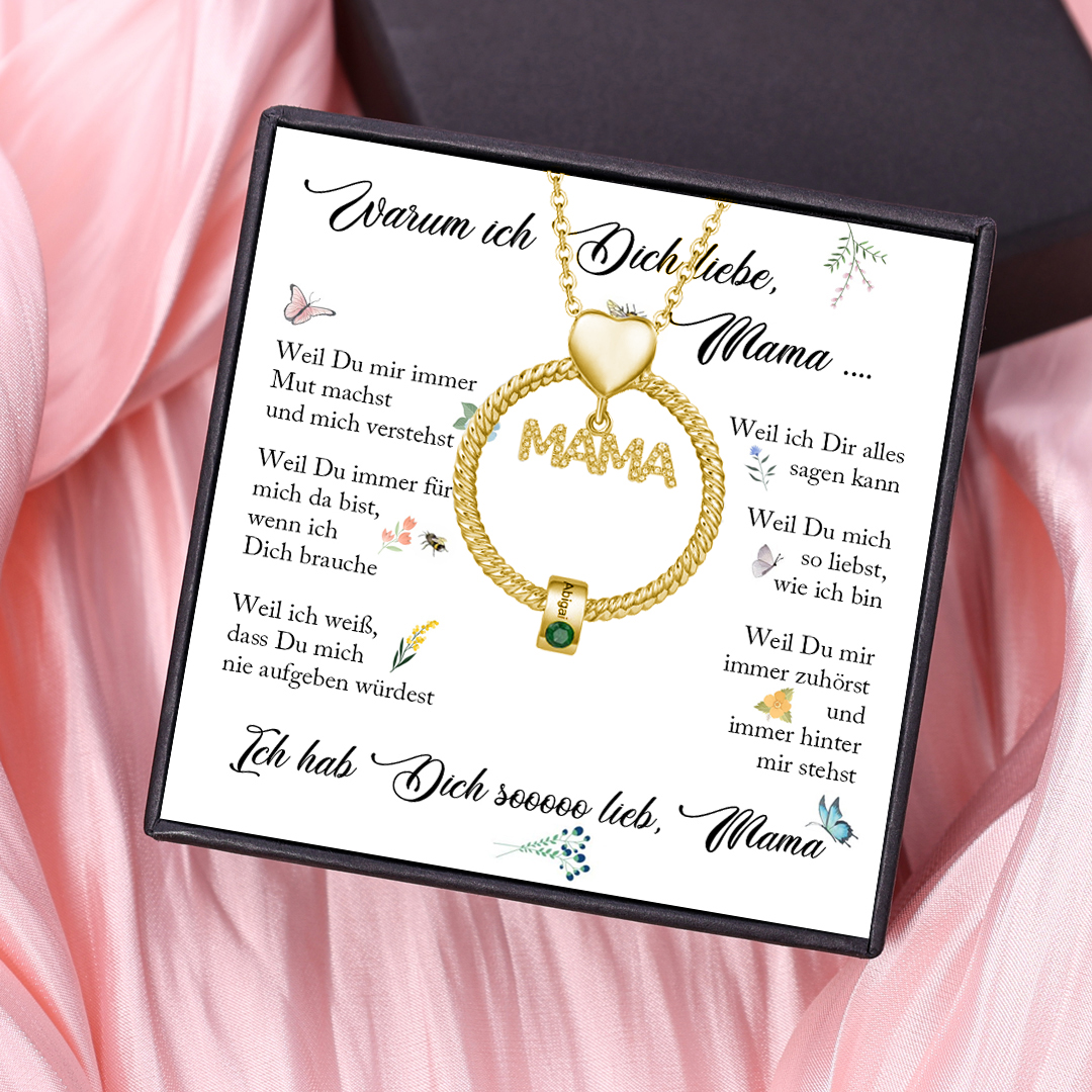 Personalisierter 1 Name Gravur "MAMA" Halskette mit 1 Geburtsstein-Warum ich dich liebe,Mama -Geschenk mit Nachrichtenkarte