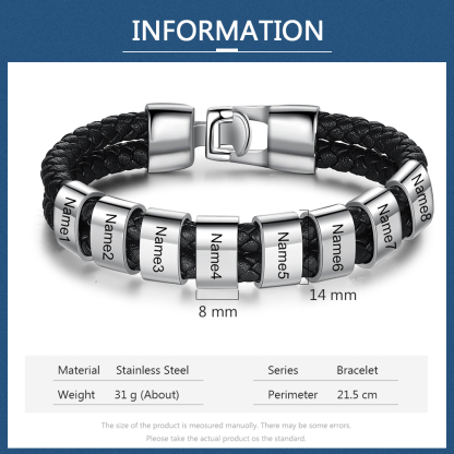 Personalisiertes 8 Namen Perlen Leder Armband-An Meinen Vater- Geschenk mit Nachrichtenkarte