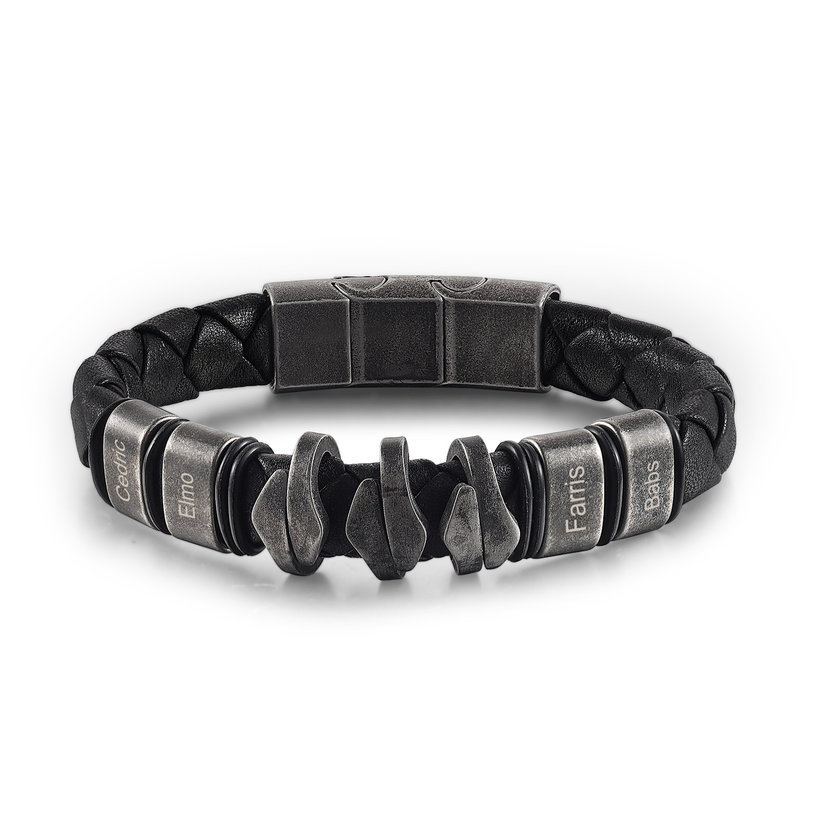 Herren Personalisierter 4 Namen Vintage Geflochtenes Leder Armband für Großvater