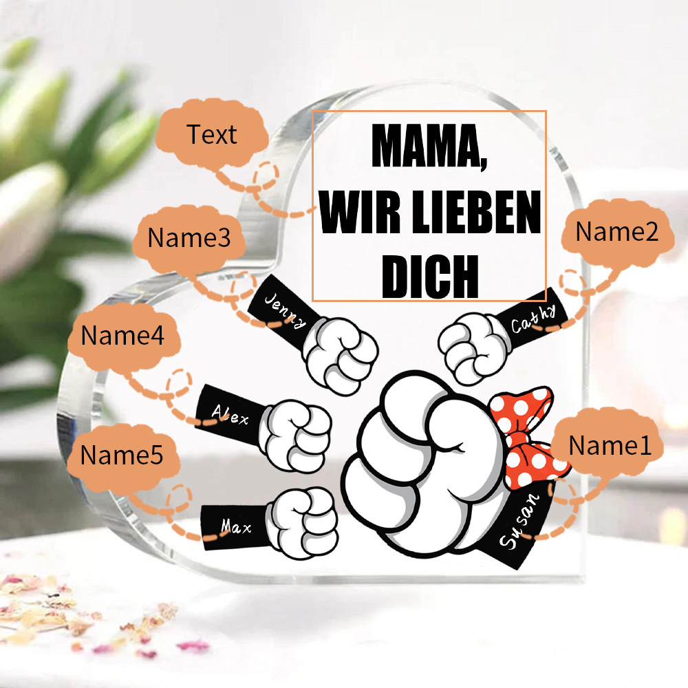 Personalisierte 5 Namen & Text Familie Acryl-Deko Schreibtischdekoration für Mutter