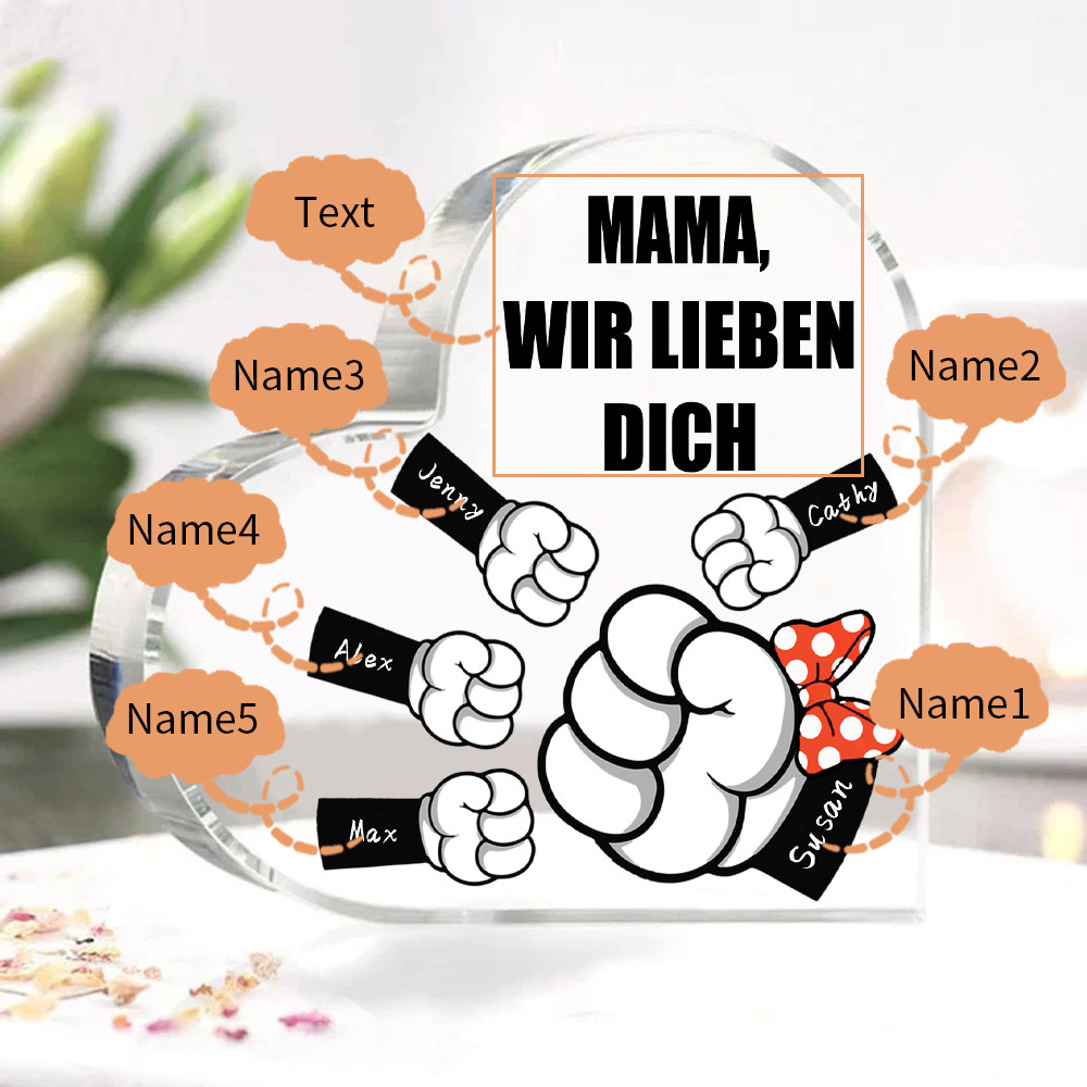 Personalisierte 5 Namen & Text Familie Acryl-Deko Schreibtischdekoration für Mutter