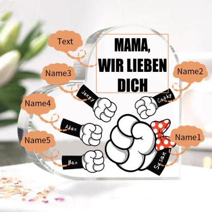Personalisierte 5 Namen & Text Familie Acryl-Deko Schreibtischdekoration für Mutter