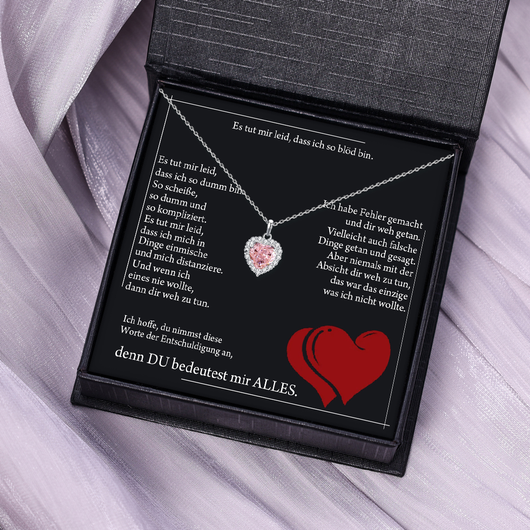 925 Sterling Silber Personalisierte Geburtsstein Herz Halskette-Es tut mir leid, dass ich so blöd bin-Geschenk mit Nachrichtenkarte