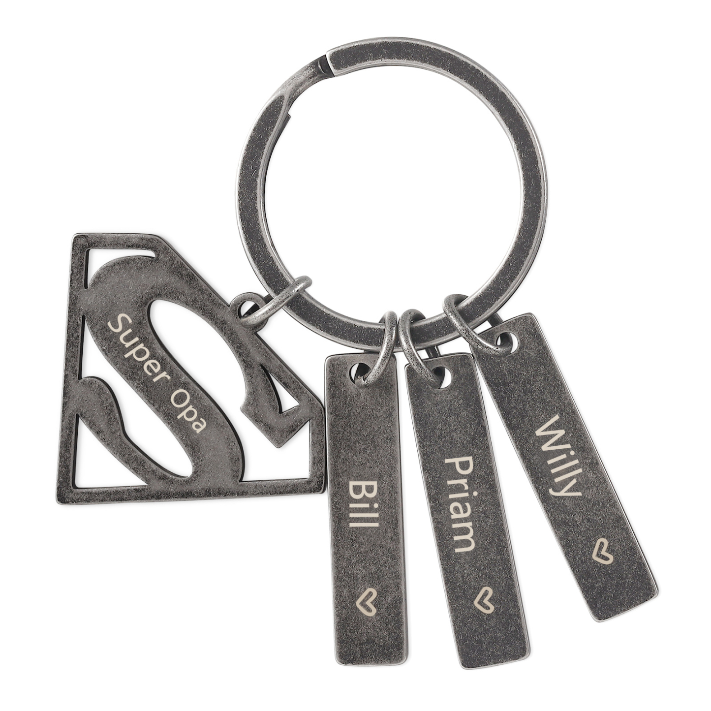 Personalisierbare 3 Namen & 1 Text Supermann Schlüsselanhänger-Geschenk für Großvater