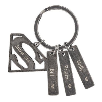 Personalisierbare 3 Namen & 1 Text Supermann Schlüsselanhänger-Geschenk für Großvater