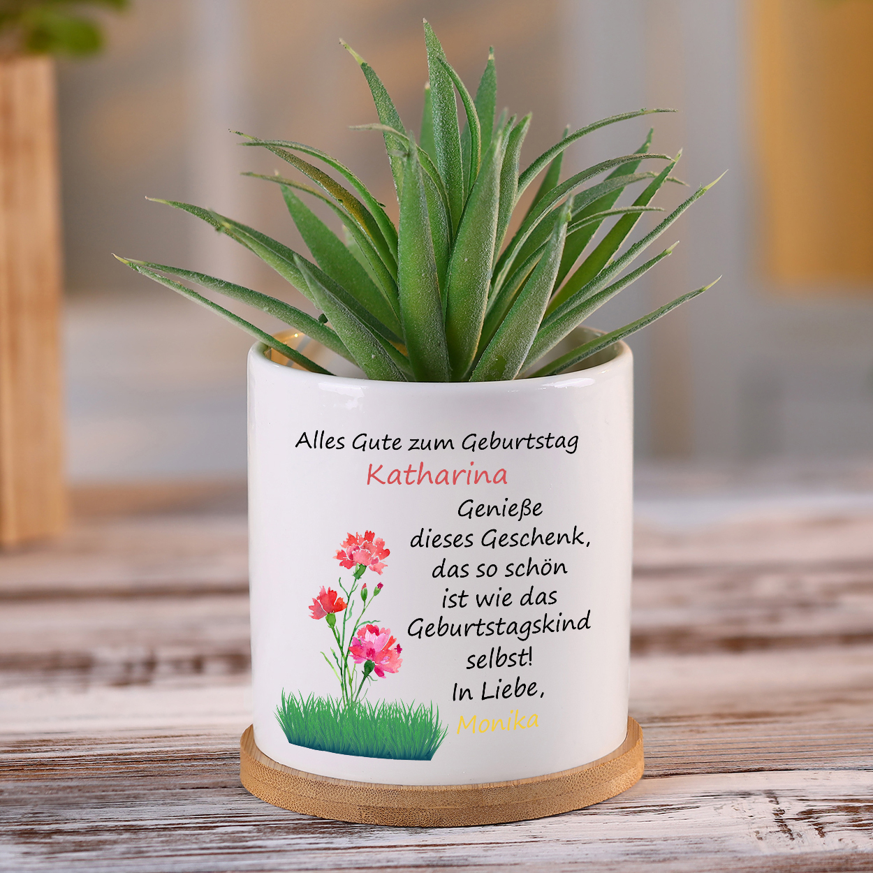 Personalisierbarerer 1 Name & Text  Blumentopf - Alles Gute zum Geburtstag - Geburtstag Geschenk