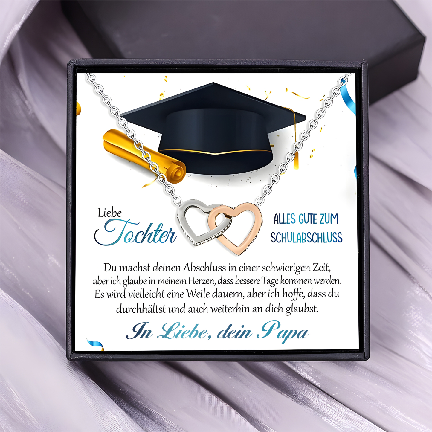 925 Sterling Silber Herz Halskette-Liebe Tochter Alles gute zum Schulabschluss-Geschenk mit Nachrichtenkarte