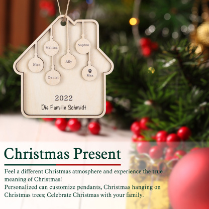 Holz Weihnachtsornament-Personalisiertes 6 Namen Text Jahr Haus Ornament Anhänger 