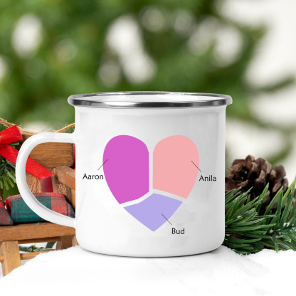 Emaille Tasse-Personalisierte 3 Namen Herz Emaille Becher